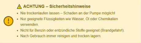 Transferpumpe – Gebrauchshinweise