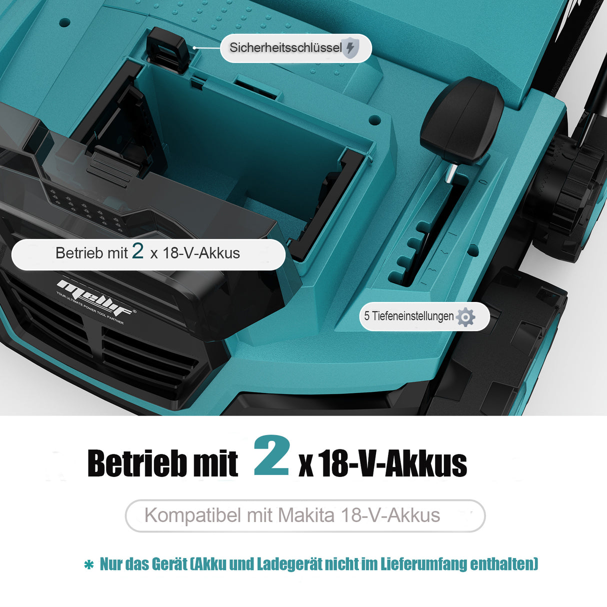 Mellif 36V Akku-Vertikutierer-Lüfter 18v*2, (Ohne Akku)