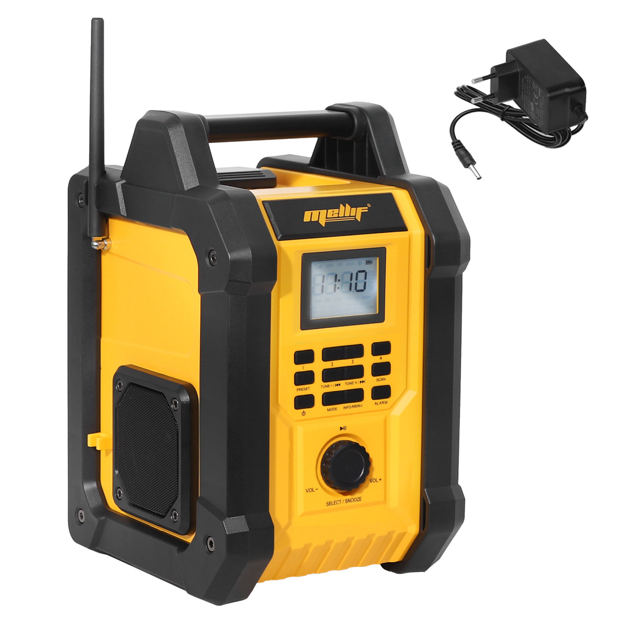 Mellif 18V Baustellenradio mit Lautsprecher, IPX54 wasserdicht, kabellos, TWS, FM/DAB, 30 m Reichweite, AC/DC, nur Gerät