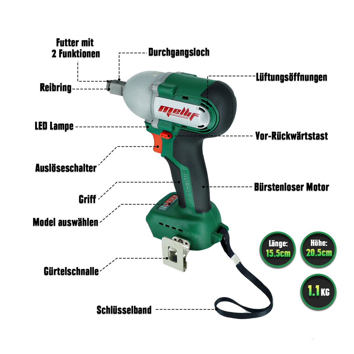 Mellif Akku Schlagschrauber für Makita Akku 18V