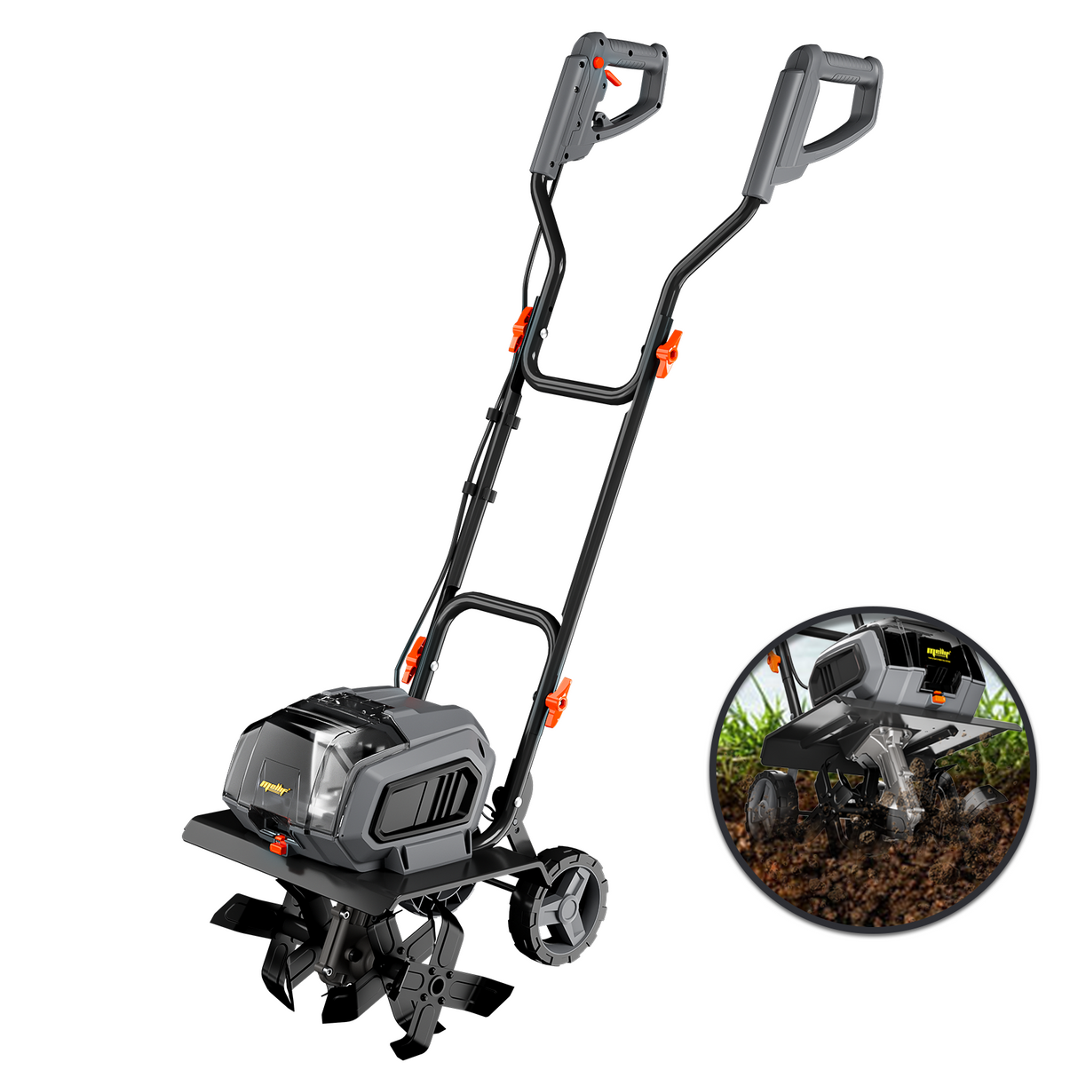 MELLIF 36V Akku-Bodenhacke für DEWALT 18V, Sicherheitsschalter, klappbarer Führungsholm, Transporträder