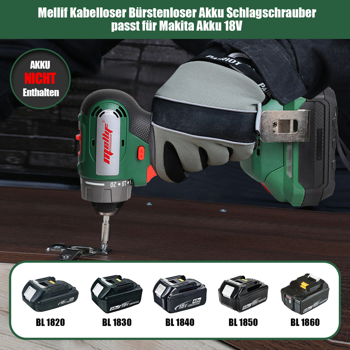 Mellif Akkuschrauber für Makita Akku 18V
