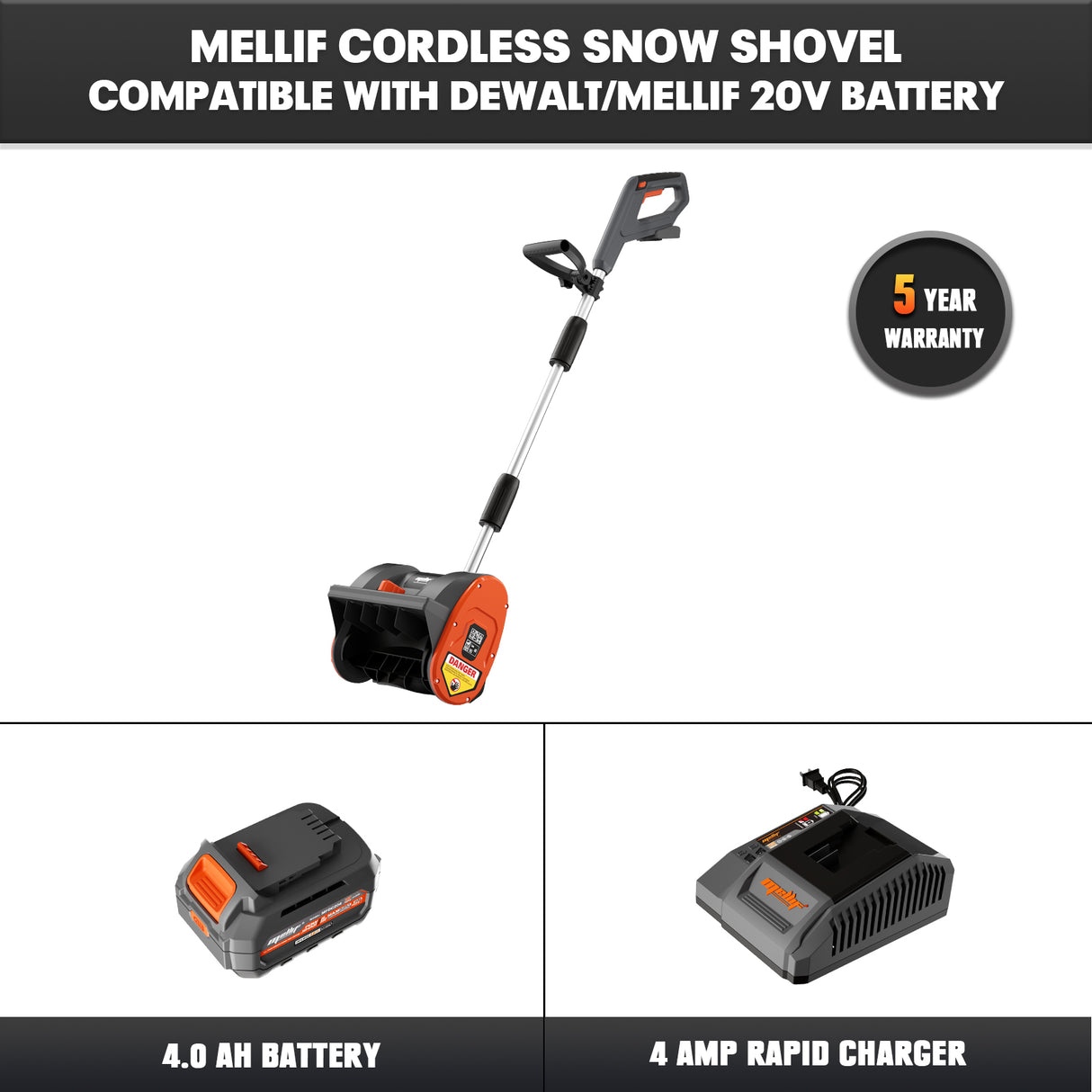 Mellif 18V Cordless Snow Blower 12in 30cm, Compatibility for DEWALT
