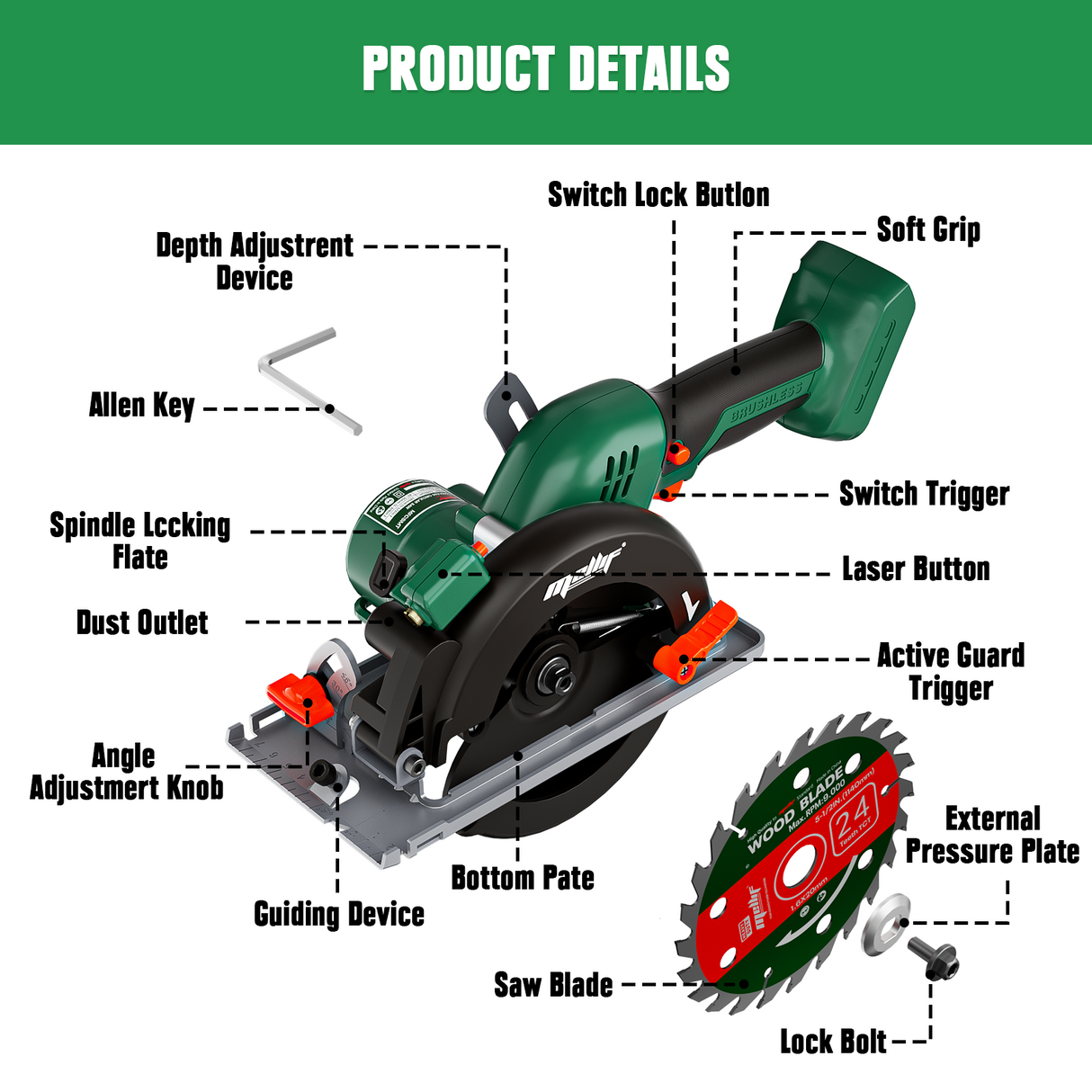 Mellif Akku Handkreissäge für Makita Akku 18V