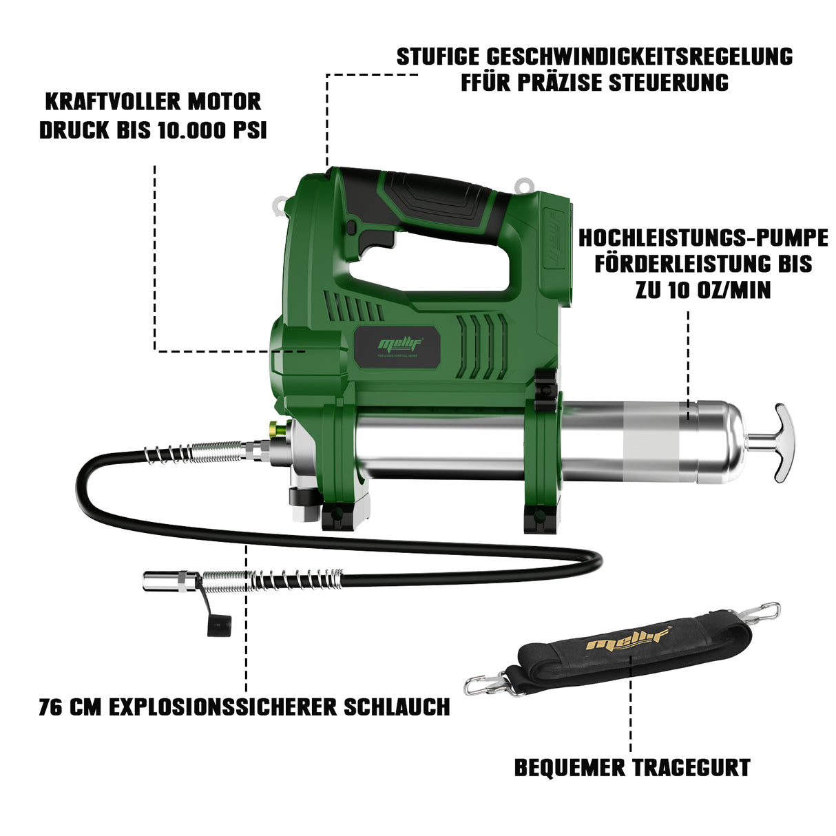 Mellif Akku-Fettpresse 18V mit Akku & Ladegerät