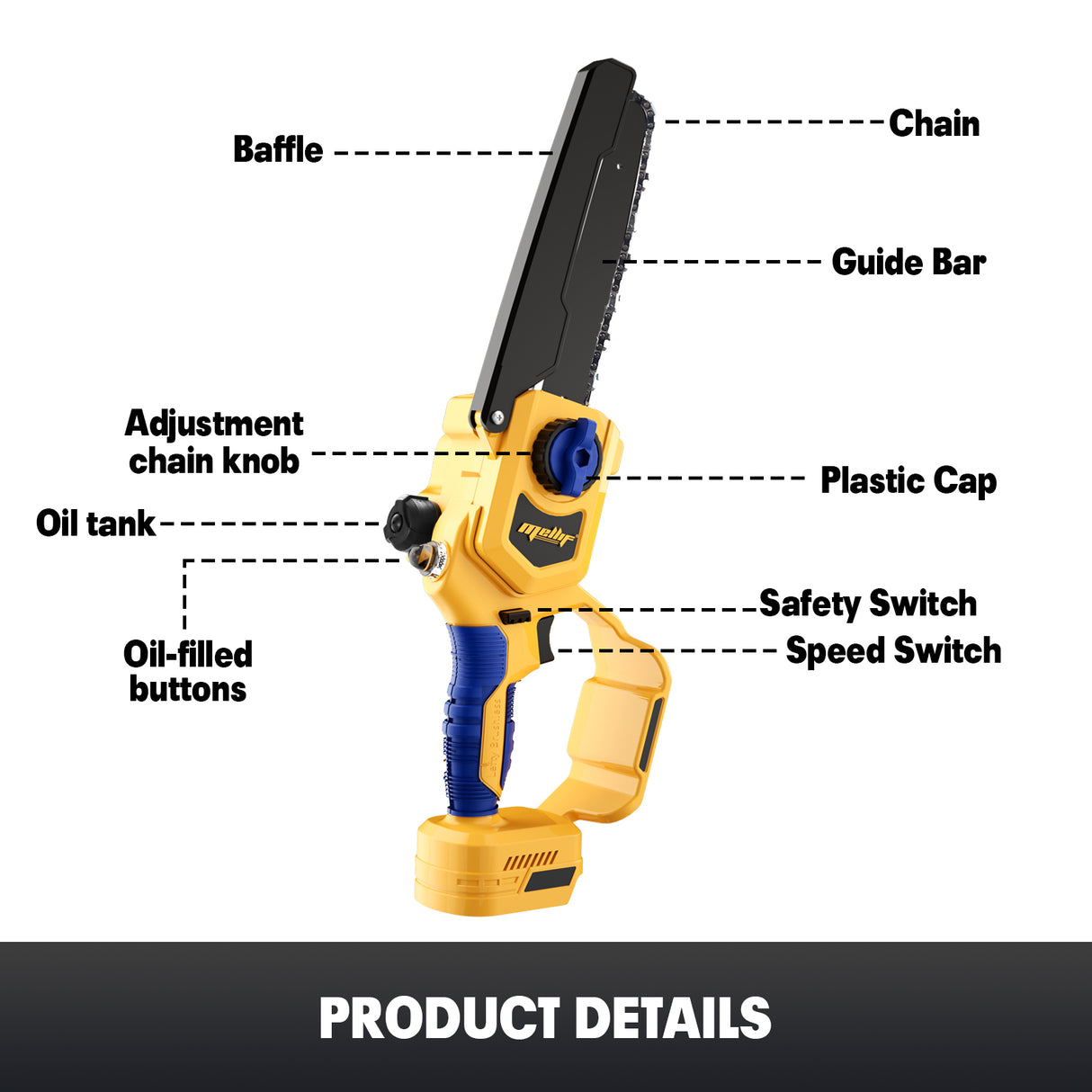 Mellif 8 inch chainsaw for Dewalt 20V, 20cm