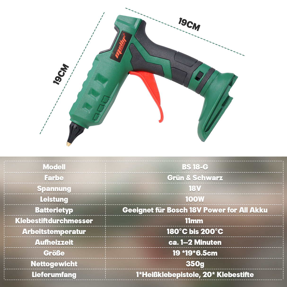 Mellif Akku Heißklebepistole für BOSCH Power for All-Geräten GBA Akku