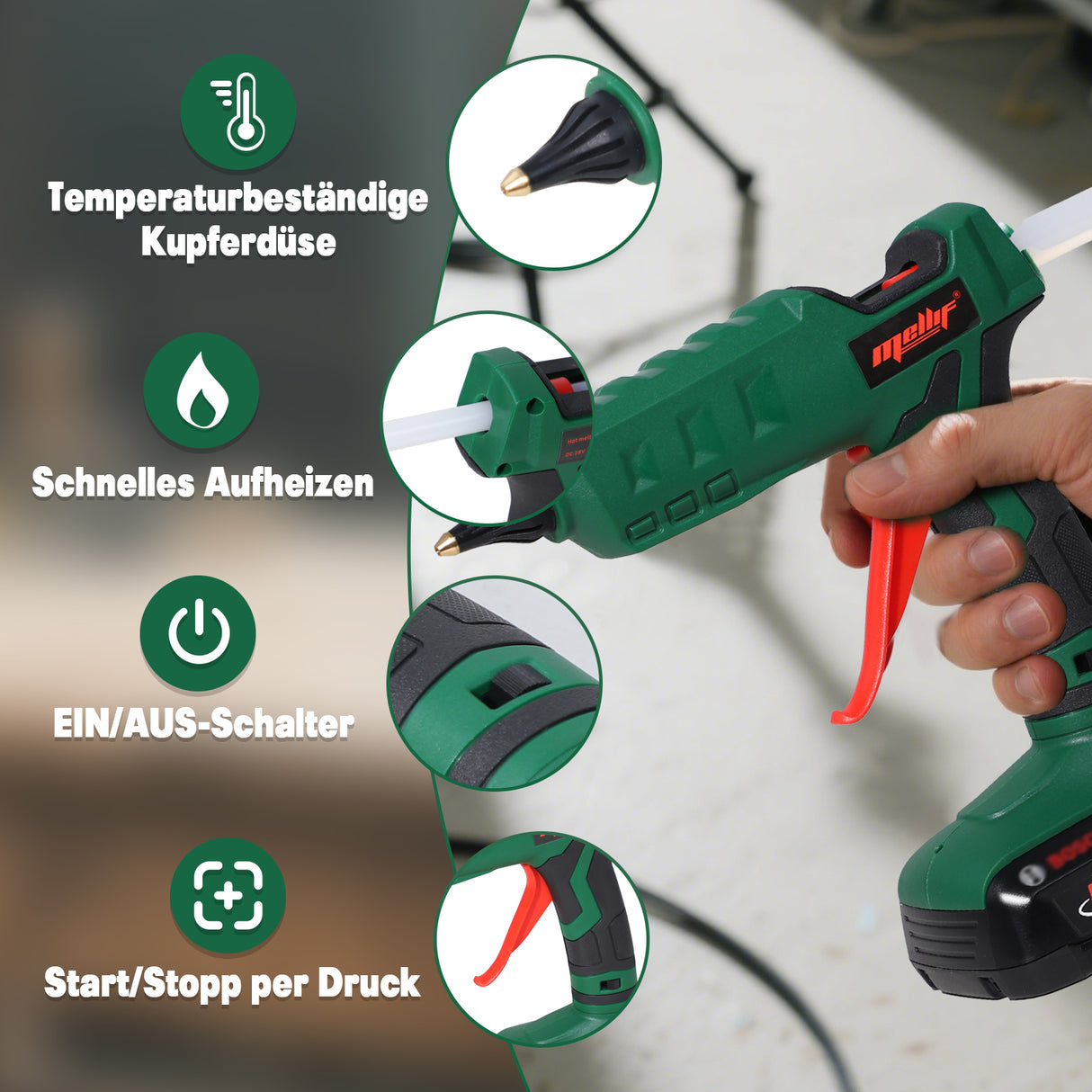 Mellif Akku Heißklebepistole für BOSCH Power for All-Geräten GBA Akku