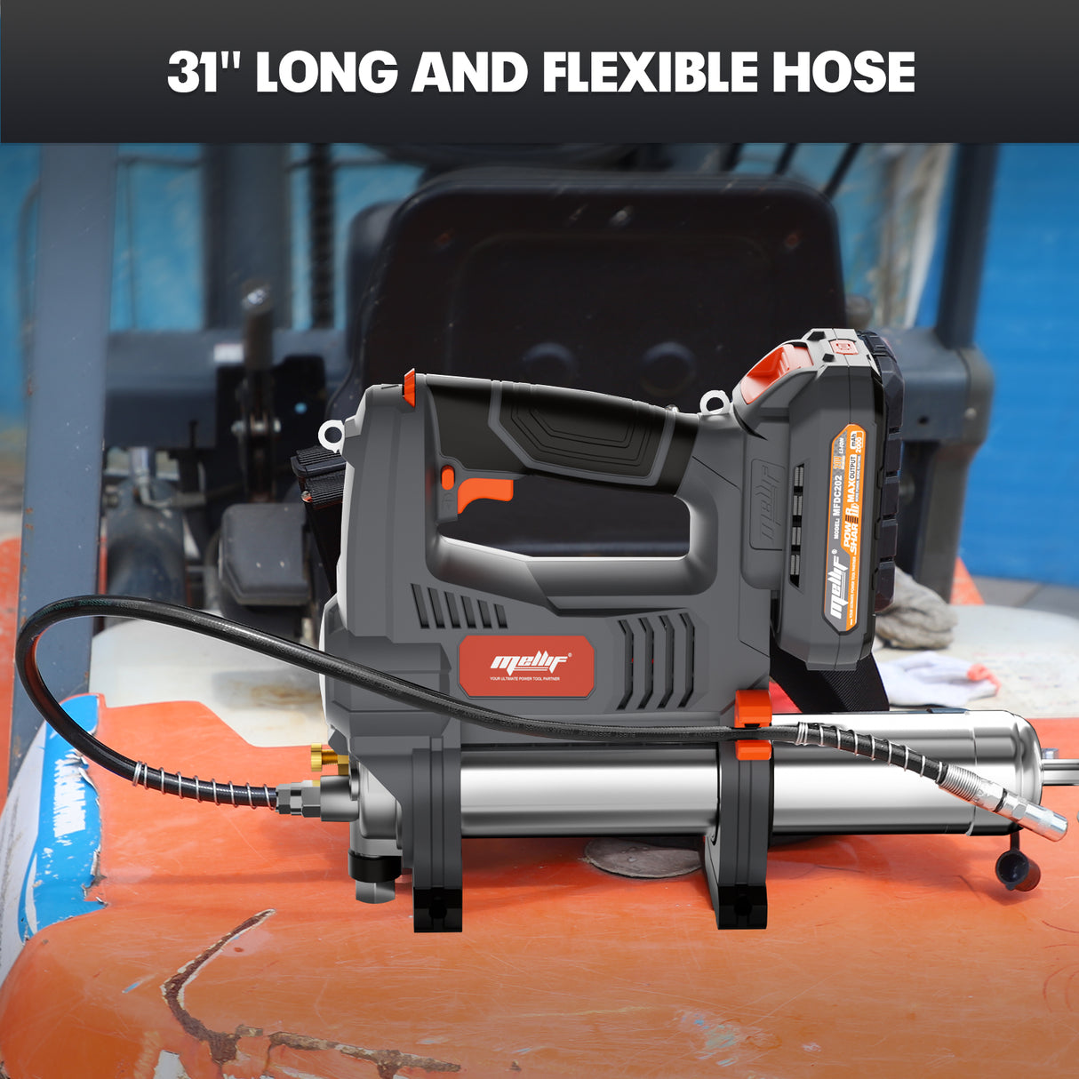 Mellif Akku-Fettpresse 18V mit Akku & Ladegerät, Kompatibel mit Dewalt 18-V-Akku