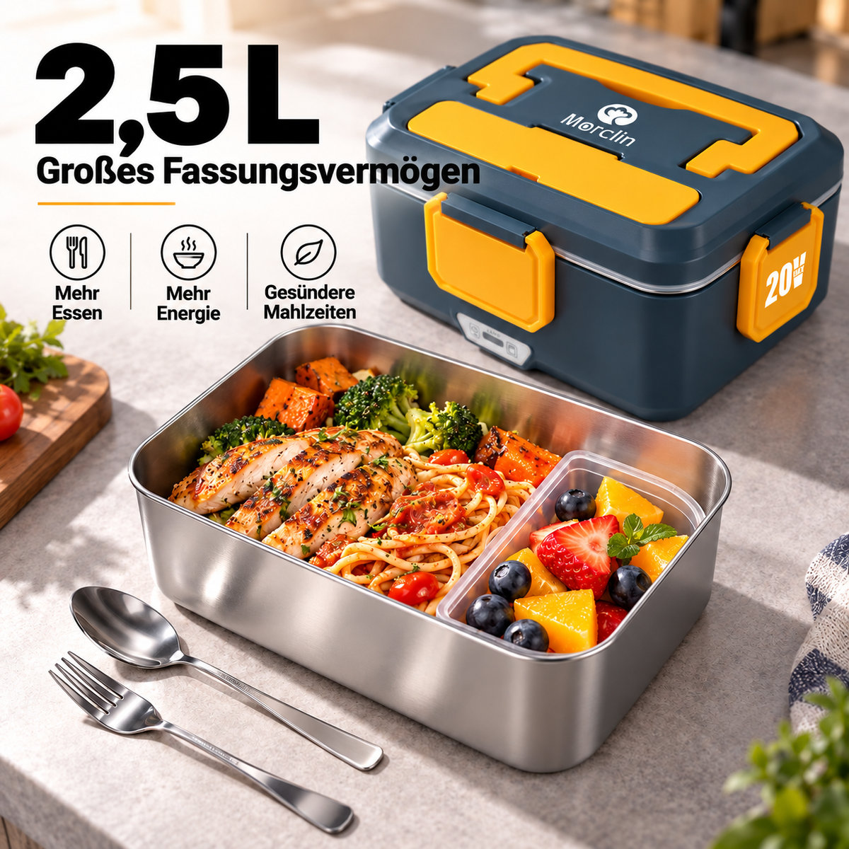 Mellif Tragbare 2,5-l-Lunchbox, 180 W, PTC-Technologie für gleichmäßige Erwärmung