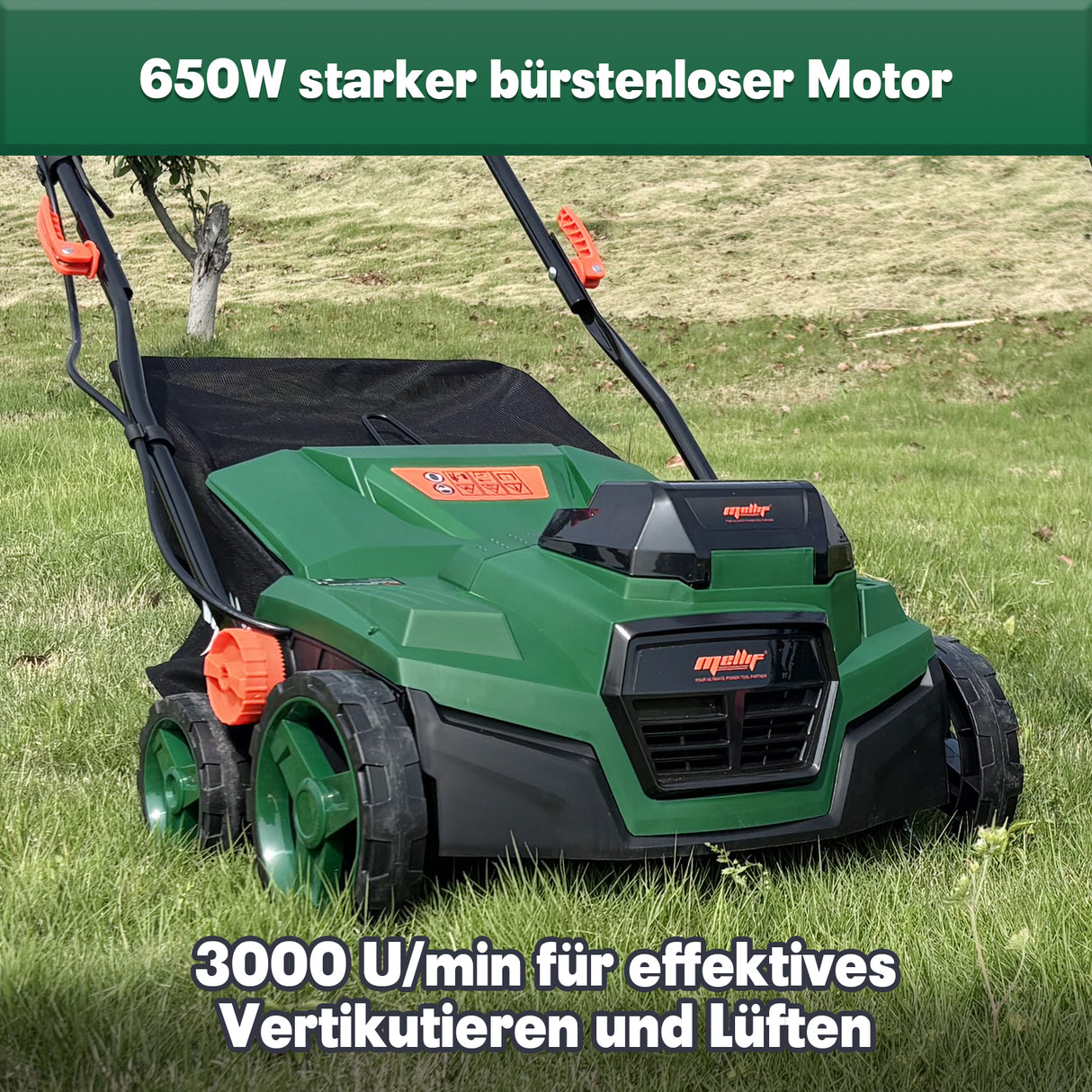 Mellif 36V Akku-Vertikutierer-Lüfter 18v*2, Grün (Ohne Akku)