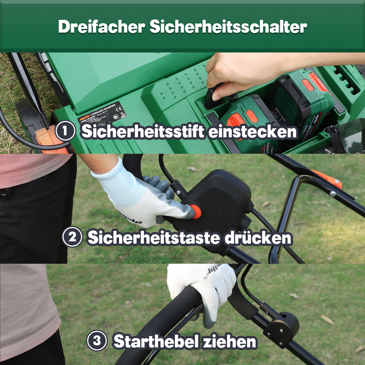 Mellif 36V Akku-Vertikutierer-Lüfter 18v*2, Grün (Ohne Akku)