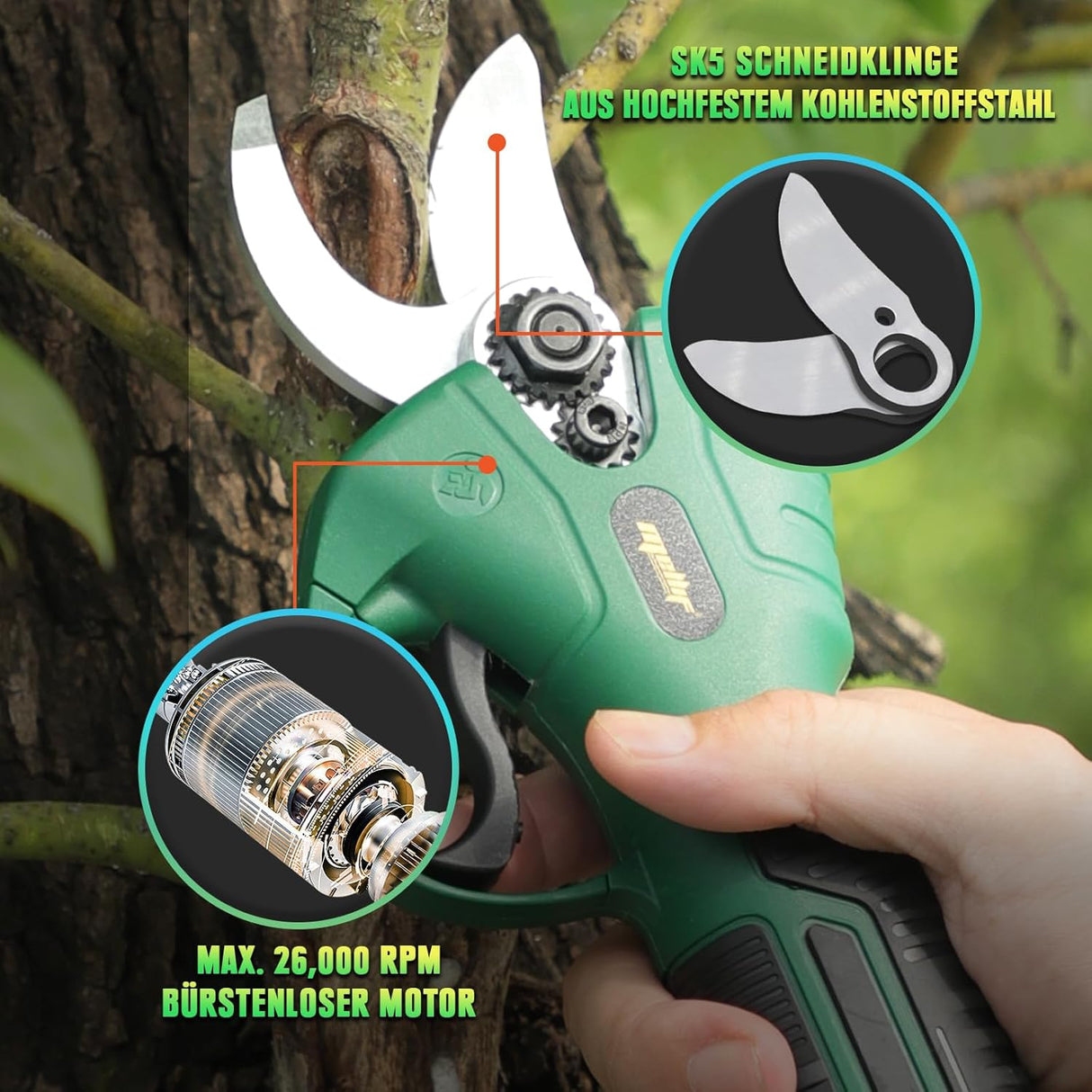 Mellif Akku-Gartenschere inkl. Akku & Ladegerät