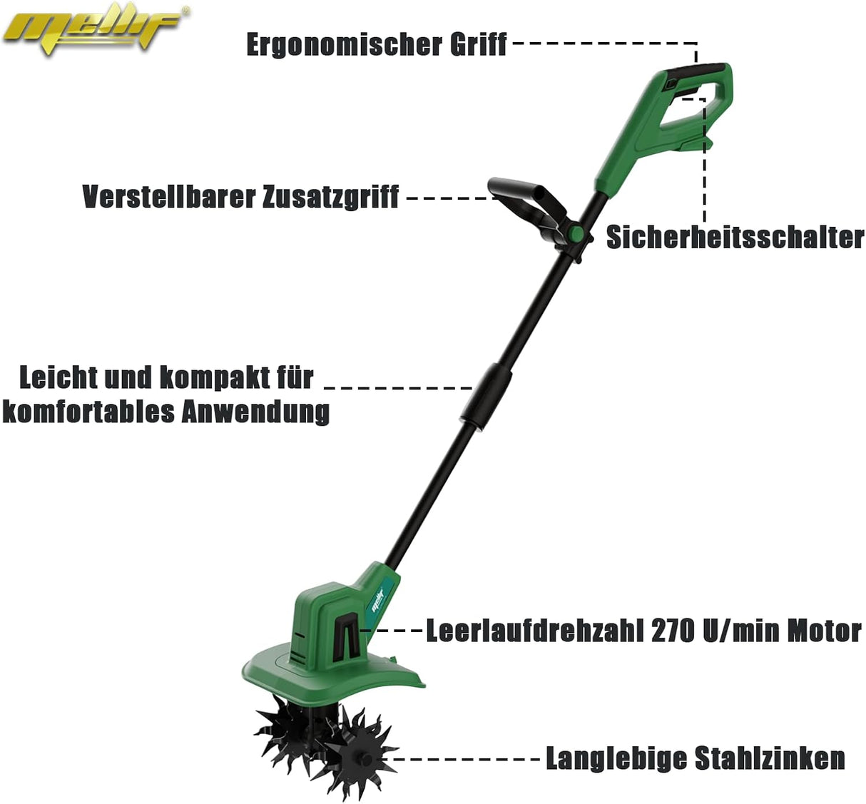 Mellif Akku Gartenfräse für Makita Akku Bodenhacke