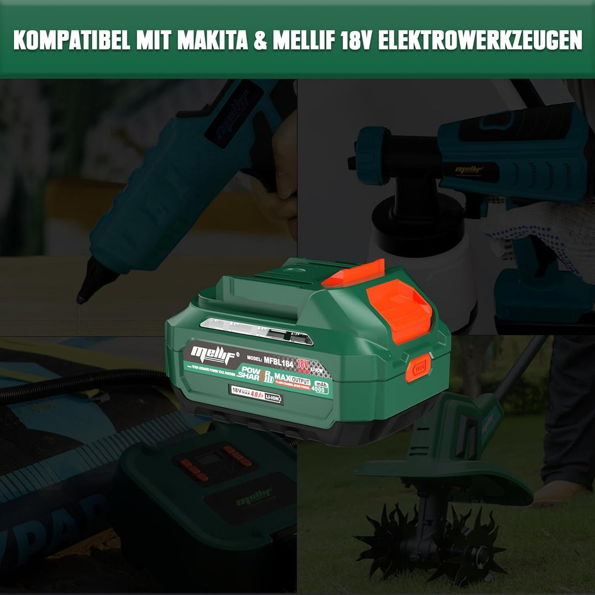 Mellif Akku 4,0 Ah & Ladegerät 4,0A, Li-Ion Akku Kompatibilität mit Makita 18V
