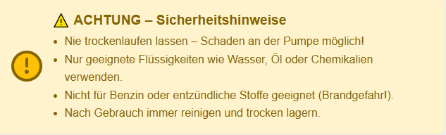 Transferpumpe – Gebrauchshinweise