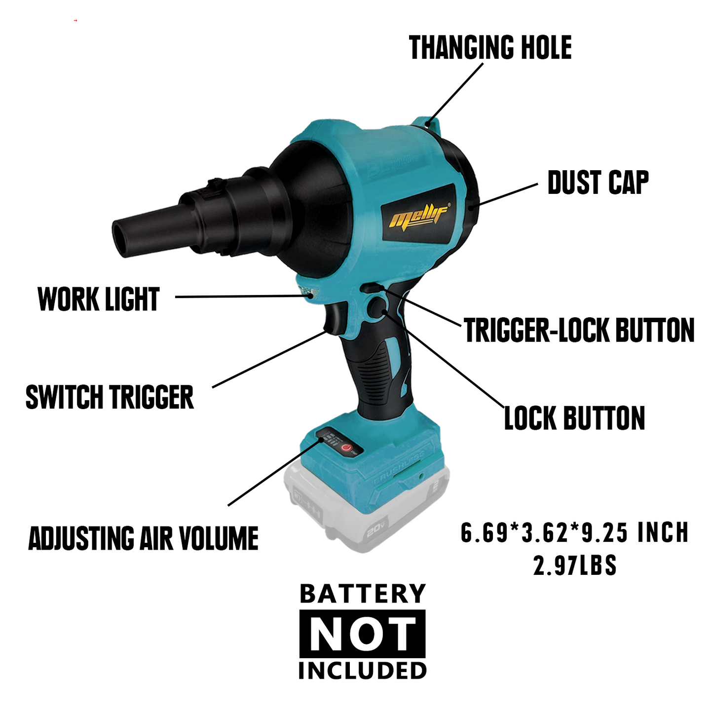 Mellif Akku-Gebläse für Makita Akku 18V