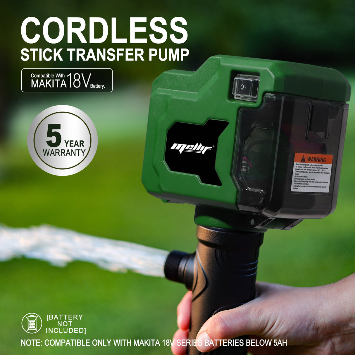 Mellif Akku Regenfasspumpe für Makita Akku 18V, grün