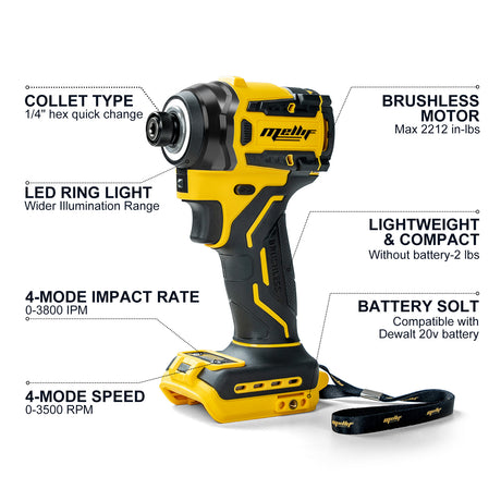 MELLIF 18V Akku-Schlagschrauber mit bürstenlosem Motor, kompatibel mit DeWalt 18V Akkus A1020