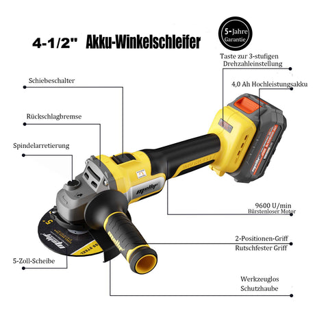 Mellif Upgrade Akku-Winkelschleifer-Set - 0-9600 U/min-D20-AG9600