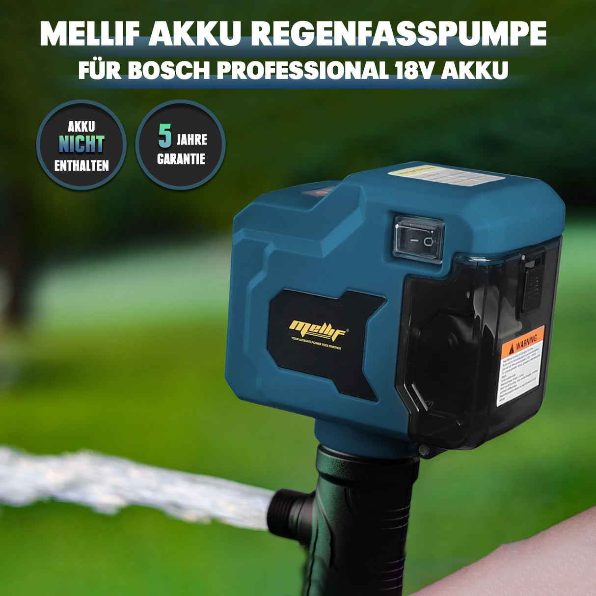 Mellif Akku Regenfasspumpe für BOSCH Akku 18V PROFESSIONAL Gardenpump, Blau