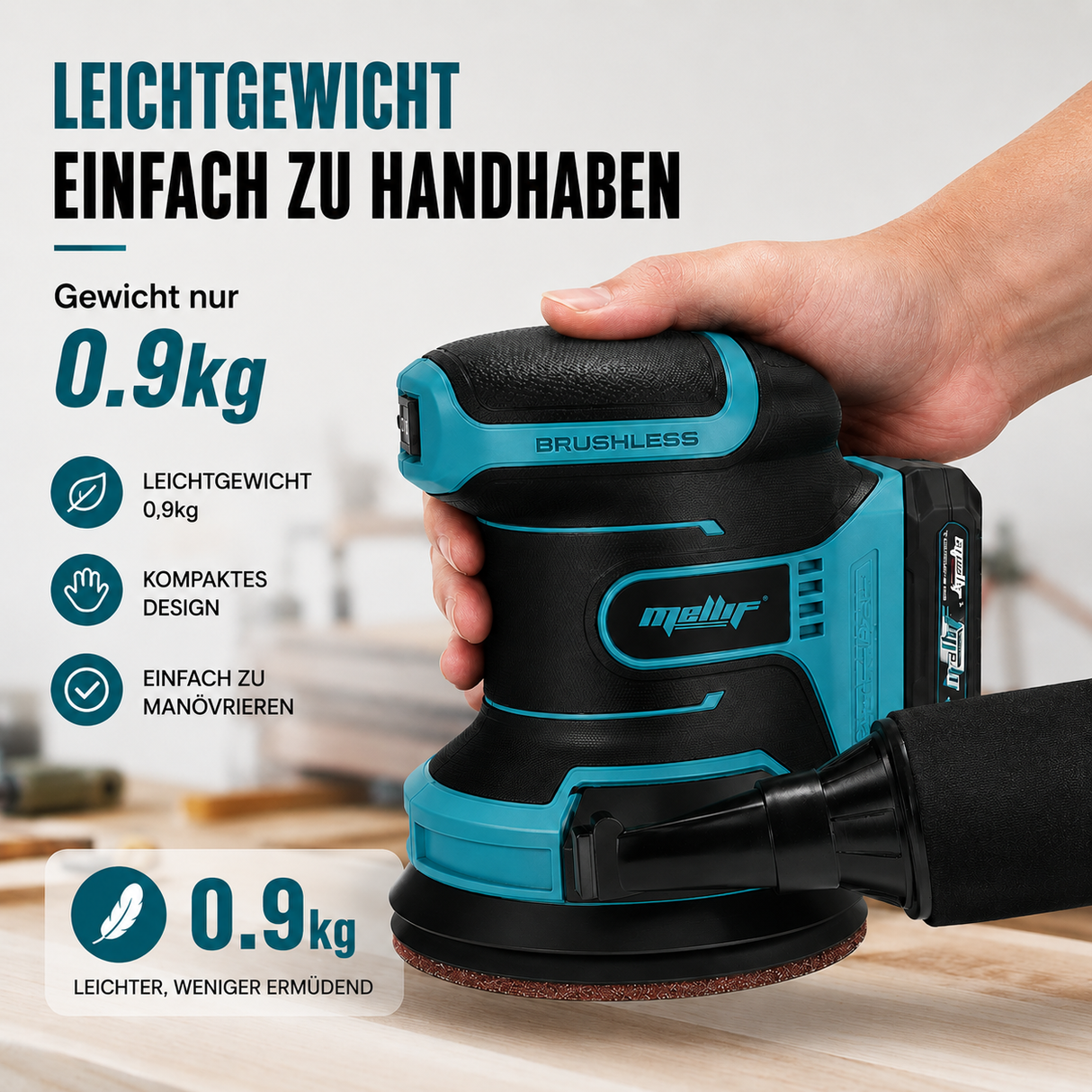 Mellif Upgrade 5-Zoll-Exzenterschleifer,Nur das Gerät, ohne Akku