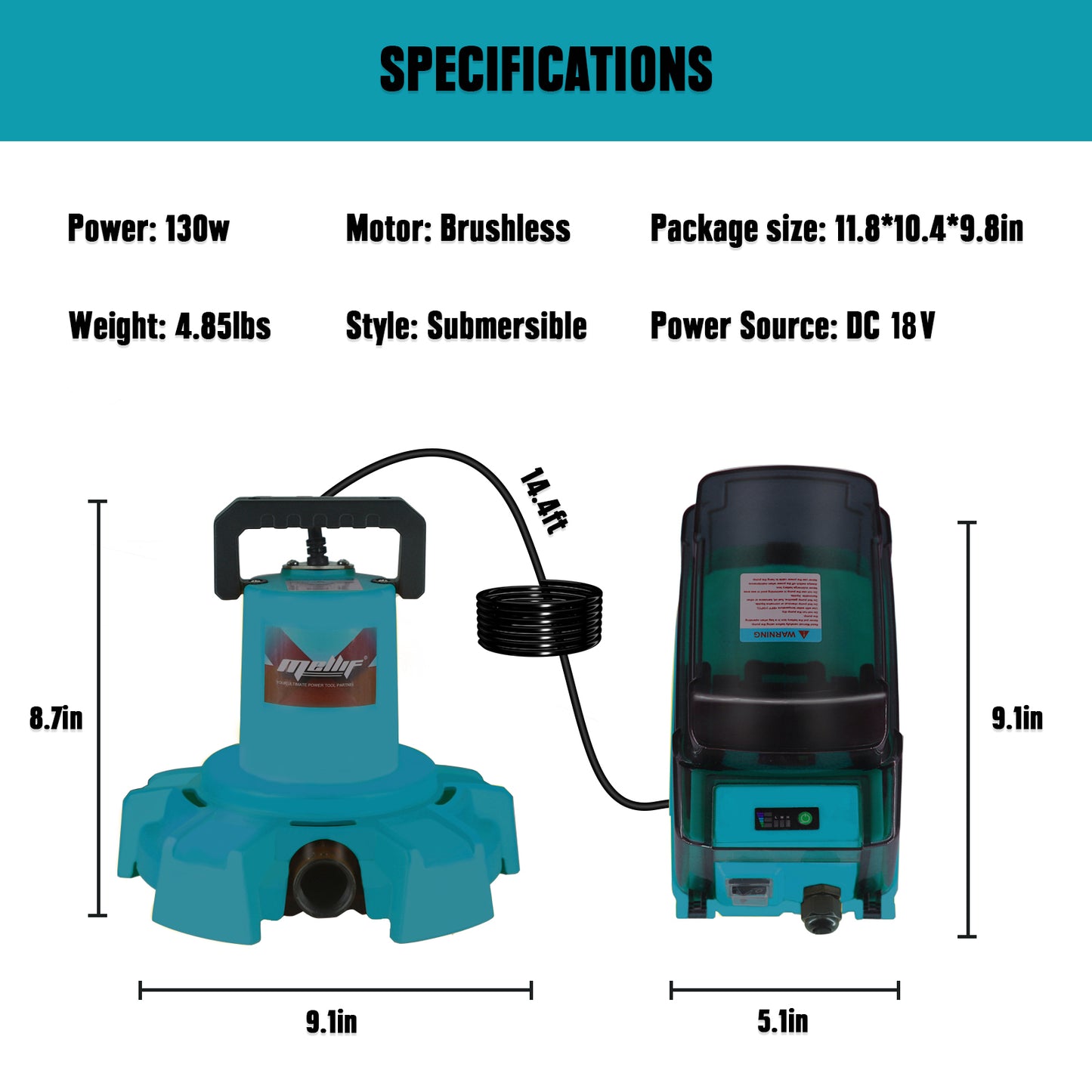 Mellif Akku Tauchpumpe für Makita Akku 18V