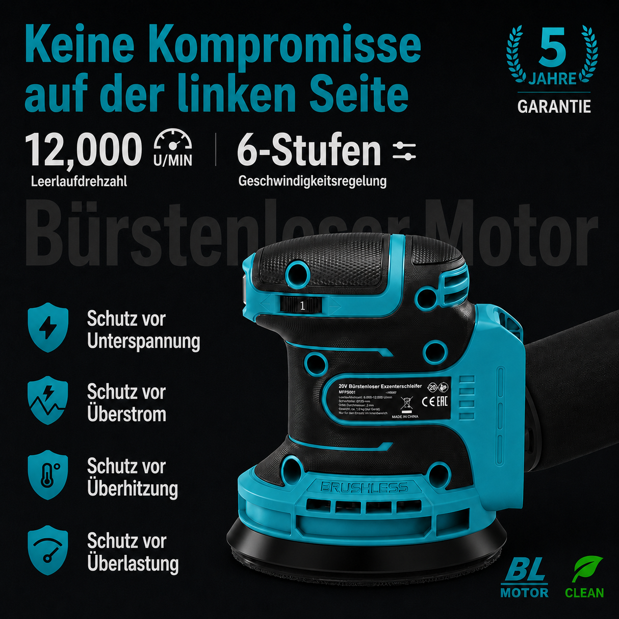 Mellif Upgrade 5-Zoll-Exzenterschleifer,Nur das Gerät, ohne Akku